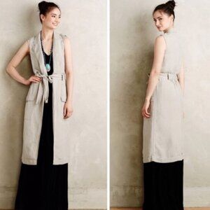 Anthropologie x Elevenses Tan Linen Blend Duster Vest